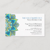 Carte De Visite Instructeur de Yoga Floral bleu Mandala (Dos)