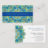 Carte De Visite Instructeur de Yoga Floral bleu Mandala (Devant / Derrière)