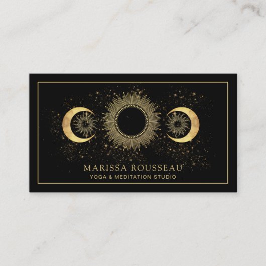 Carte De Visite Instructeur de Yoga Gold Black Sun Moon (Devant)