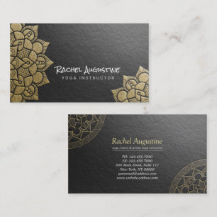Carte De Visite Instructeur de Yoga Gold Noir Embossé Mandala Flor