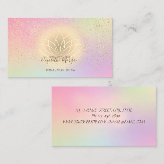 Carte De Visite Instructeur de Yoga Lotus Confetti en or holograph (Devant / Derrière)