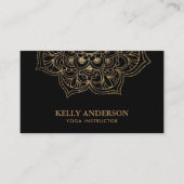 Carte De Visite Instructeur de Yoga Lotus Mandala noir & or (Devant)