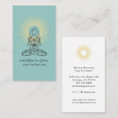 Carte De Visite Instructeur de Yoga Lotus Pose bleu vert (Devant / Derrière)