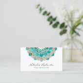 Carte De Visite Instructeur de yoga Moderne Turquoise or Mandala F (Debout devant)