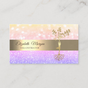 Carte De Visite Instructeur de Yoga Ombre Bokeh Gold Tree