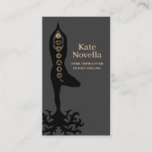 Carte De Visite Instructeur de yoga, Pose d'arbre, Chakras d'or no (Devant)