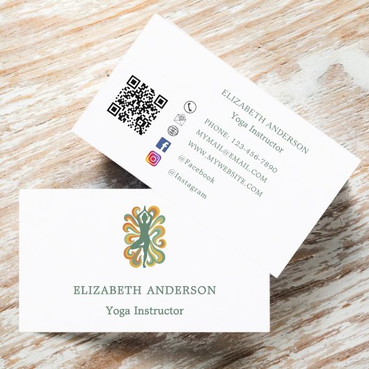 Carte De Visite Instructeur de yoga pose vert rétro