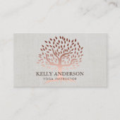Carte De Visite Instructeur de Yoga Rose Gold Tree élégant lin (Devant)