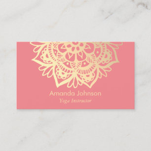 Carte De Visite Instructeur de yoga rose Mandala Gold