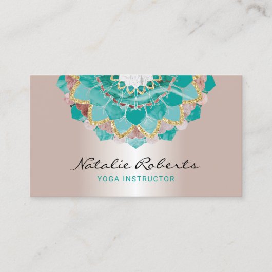 Carte De Visite Instructeur de Yoga Rose moderne or Turquoise Mand (Devant)