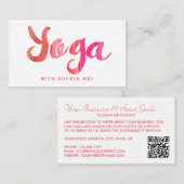 Carte De Visite Instructeur de Yoga rose moderne tendance (Devant / Derrière)