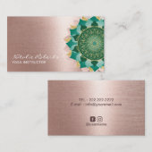 Carte De Visite Instructeur de yoga Rose Turquoise Fleur Mandala G (Devant / Derrière)