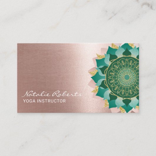 Carte De Visite Instructeur de yoga Rose Turquoise Fleur Mandala G (Devant)