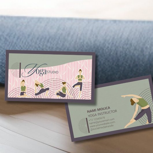 Carte De Visite Instructeur de Yoga rose vert Boho moderne
