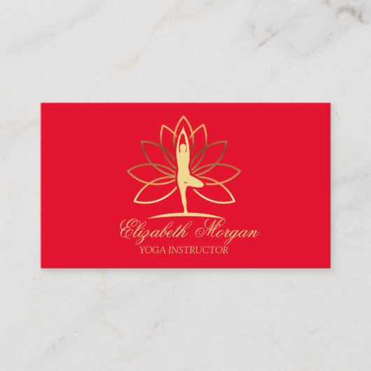 Carte De Visite Instructeur de yoga, Rouge, Gold Femmes Silhouette (Devant)