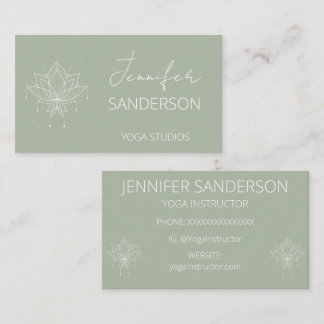 Carte De Visite Instructeur de Yoga Sage Green Boho Floral Lotus