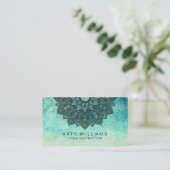 Carte De Visite Instructeur de yoga turquoise Aquarelle de Lotus (Debout devant)