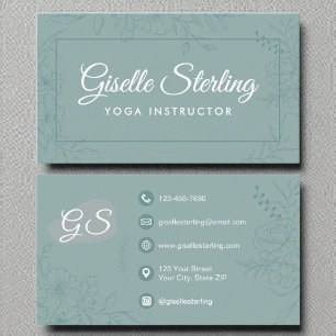 Carte De Visite Instructeur de Yoga Turquoise Floral Line Art Scri