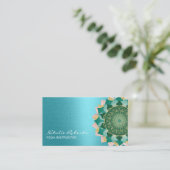 Carte De Visite Instructeur de Yoga Turquoise Gold Mandala Flower (Debout devant)