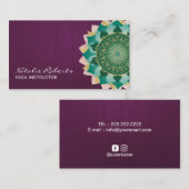 Carte De Visite Instructeur de yoga Turquoise Mandala Flower Vinta (Devant / Derrière)