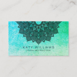 Carte De Visite Instructeur de Yoga vert Lotus Fleur Aquarelle