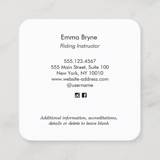 Carte de visite instructeur d'équitation (Dos)