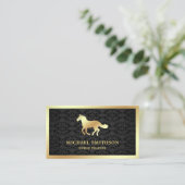 Carte De Visite Instructeur d'équitation Black Damask Gold Foil (Debout devant)