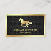 Carte De Visite Instructeur d'équitation Black Damask Gold Foil (Devant)