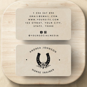 Carte De Visite Instructeur d'équitation du Rose floral Horseshoe 