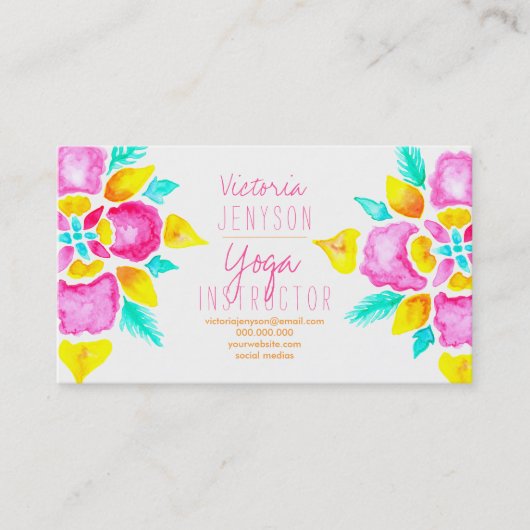 Carte De Visite Instructeur floral de yoga de mandala d'aquarelle (Devant)