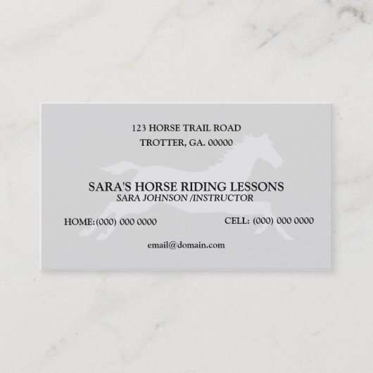 Carte De Visite Instructeur personnalisé d'équitation (Devant)