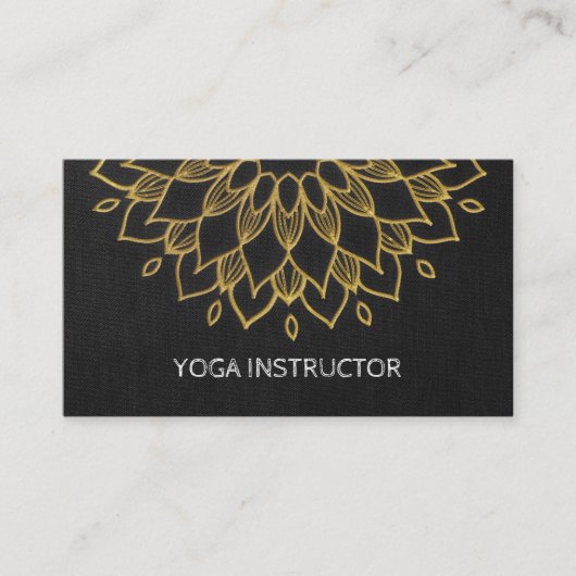 Carte De Visite Instructeur YOGA Broderie chic Black Gold Floral (Devant)