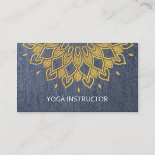 Carte De Visite Instructeur YOGA Broderie chic Blue Gold Floral