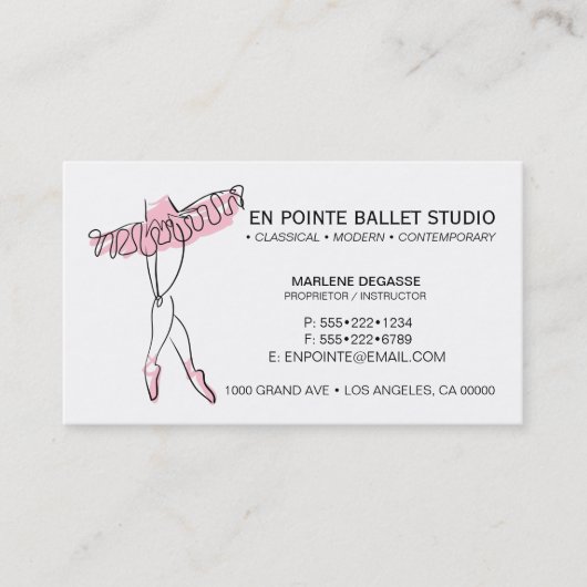 Carte De Visite Instruction de l'école de ballet Danse (Devant)