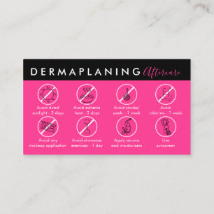 Carte De Visite Instruction de soins après dermaplaning rose néon