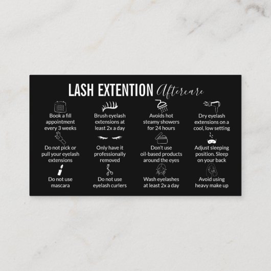 Carte De Visite Instruction de soins après extension de cils Black (Dos)