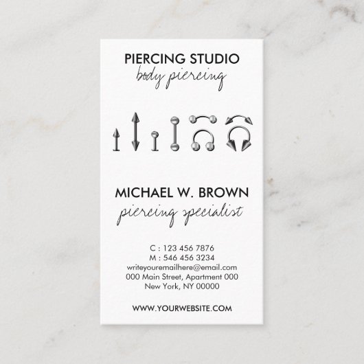 Carte De Visite Instruction de soins de perçage de l'oreille (Devant)