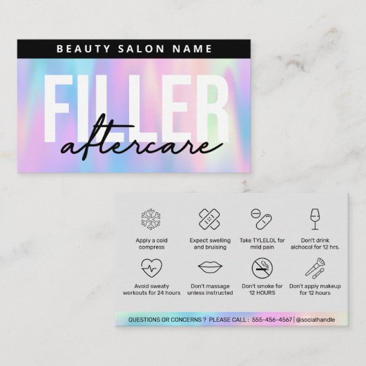 Carte De Visite Instruction post-traitement Holographique de rempl (Devant / Derrière)