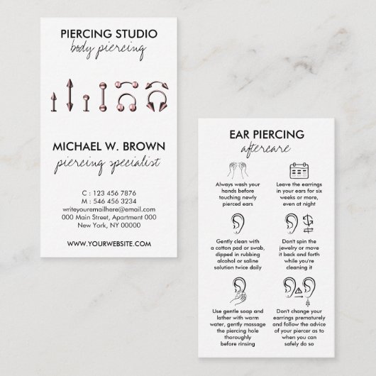 Carte De Visite Instruction sur le perçage des oreilles (Devant / Derrière)