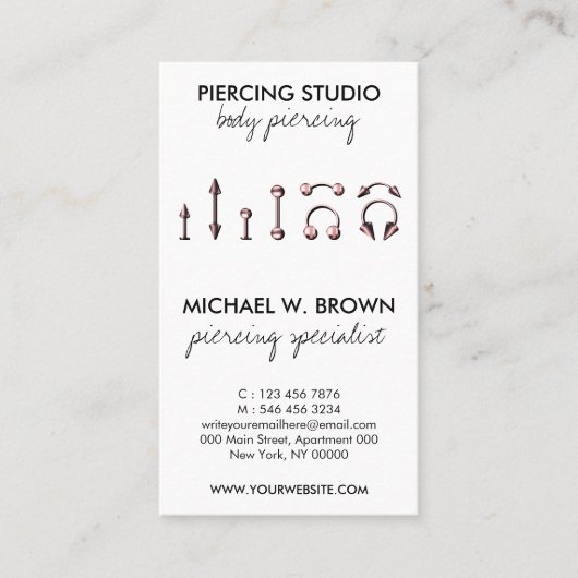 Carte De Visite Instruction sur le perçage des oreilles (Devant)