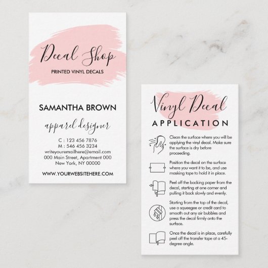 Carte De Visite Instructions d'application de décolleté de vinyle (Devant / Derrière)