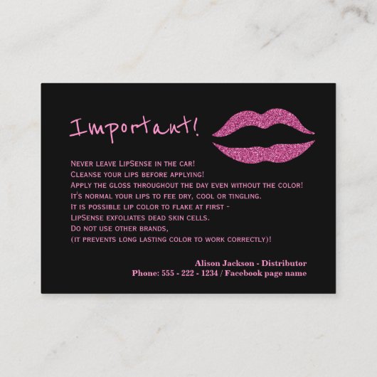 Carte De Visite Instructions d'application de glaces du distribute (Dos)