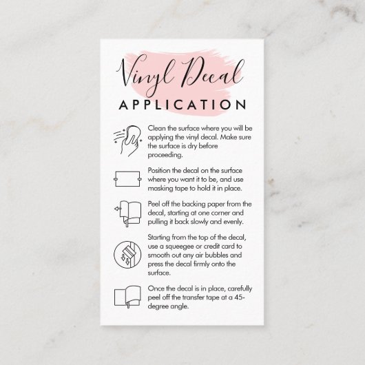 Carte De Visite Instructions d'application de l'autocollant vinyle (Dos)
