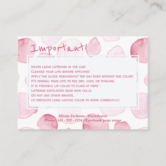 Carte De Visite Instructions d'application du distributeur de prod (Dos)