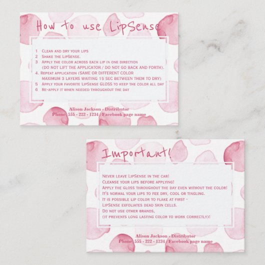 Carte De Visite Instructions d'application du distributeur de prod (Devant / Derrière)