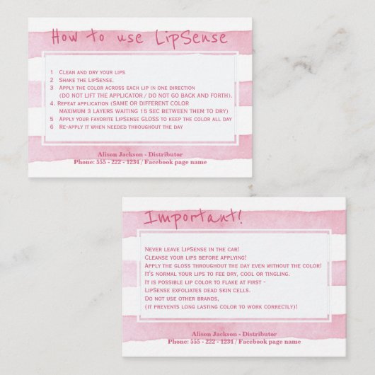 Carte De Visite Instructions d'application du distributeur de prod (Devant / Derrière)