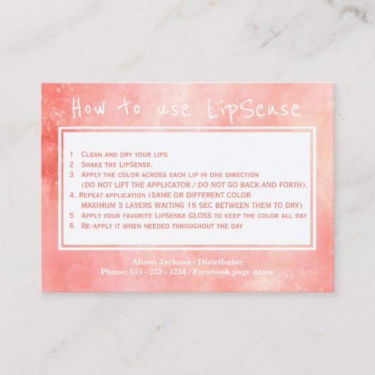 Carte De Visite Instructions d'application du distributeur de prod (Devant)