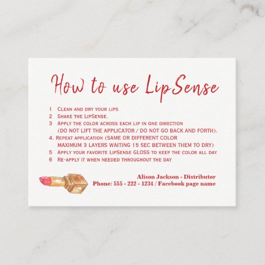 Carte De Visite Instructions de l'application du distributeur de c (Devant)