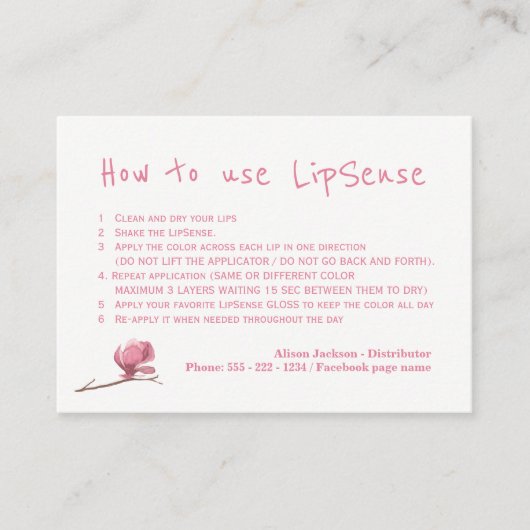 Carte De Visite Instructions de l'application du distributeur de c (Devant)