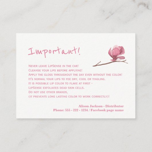 Carte De Visite Instructions de l'application du distributeur de c (Dos)